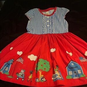 Red and Blue Kids Dress with Gingham Pattern